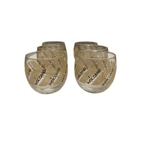 Vintage 60s Cera Welcome Lowball Glasses Set of 6 Rocks Barware MCM Gold